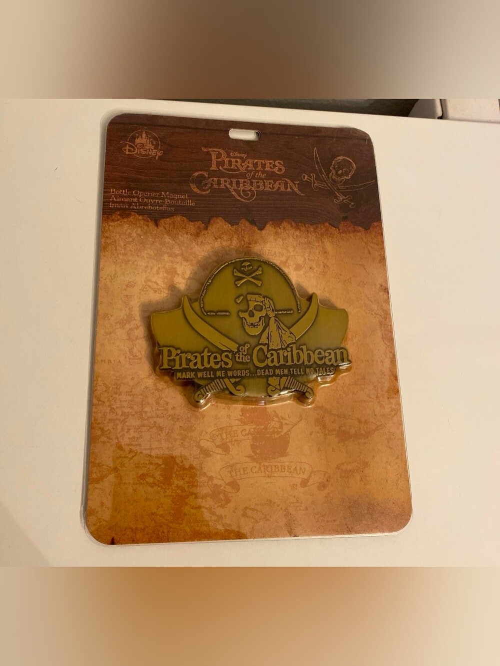 Disney Parks Pirates of the Caribbean Magnetic Bottle Opener Magnet Metal Bronze